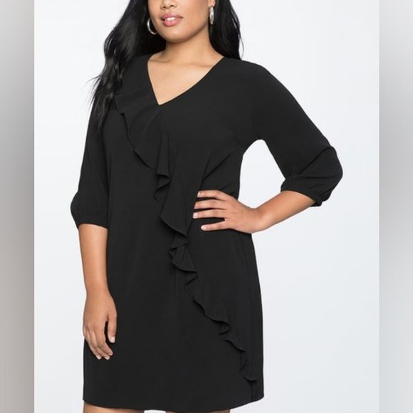 ELOQUII Black‎ Ruffle-Front Shift Dress - Plus size 28 - Picture 2 of 10